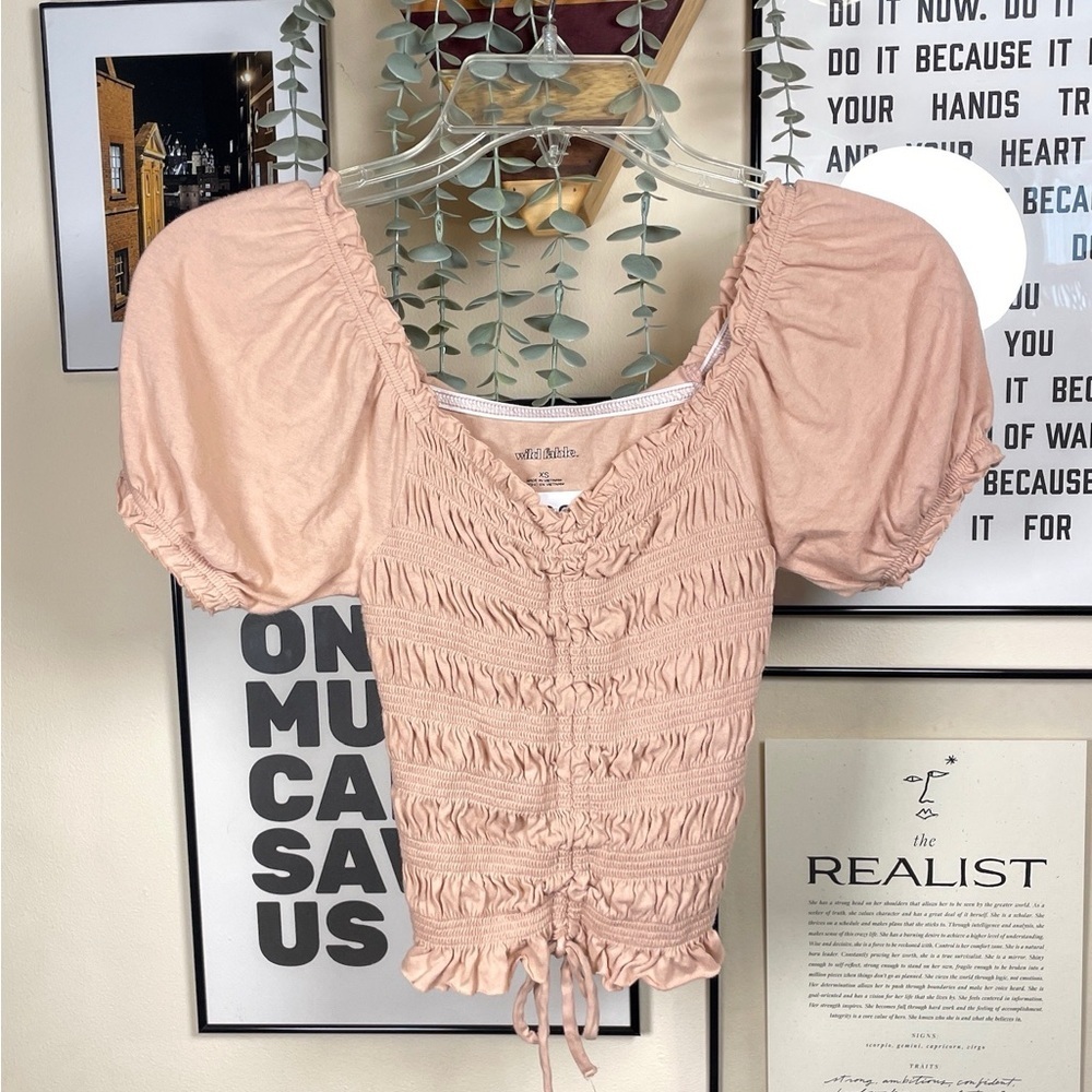 Wild Fable Pink Milkmaid Puff Sleeve Top Size XS